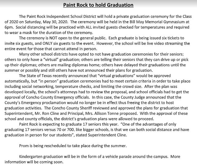 Paint Rock Graduation 2020